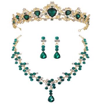 Diadem Tiara Med Smykkesæt Annabel Grøn