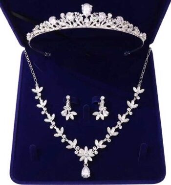 Diadem Tiara Med Smykkesæt Blomsterdrøm Sølv