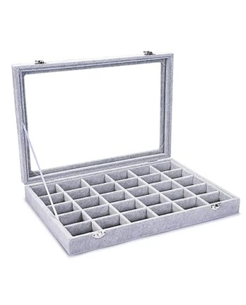 Håndlavet Smykke Opbevaringsæske Inkl Glas Låg Rum Grå