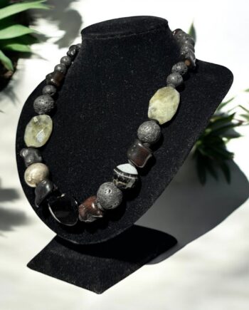 Lava Halskæde Koral Agat Sølvperle