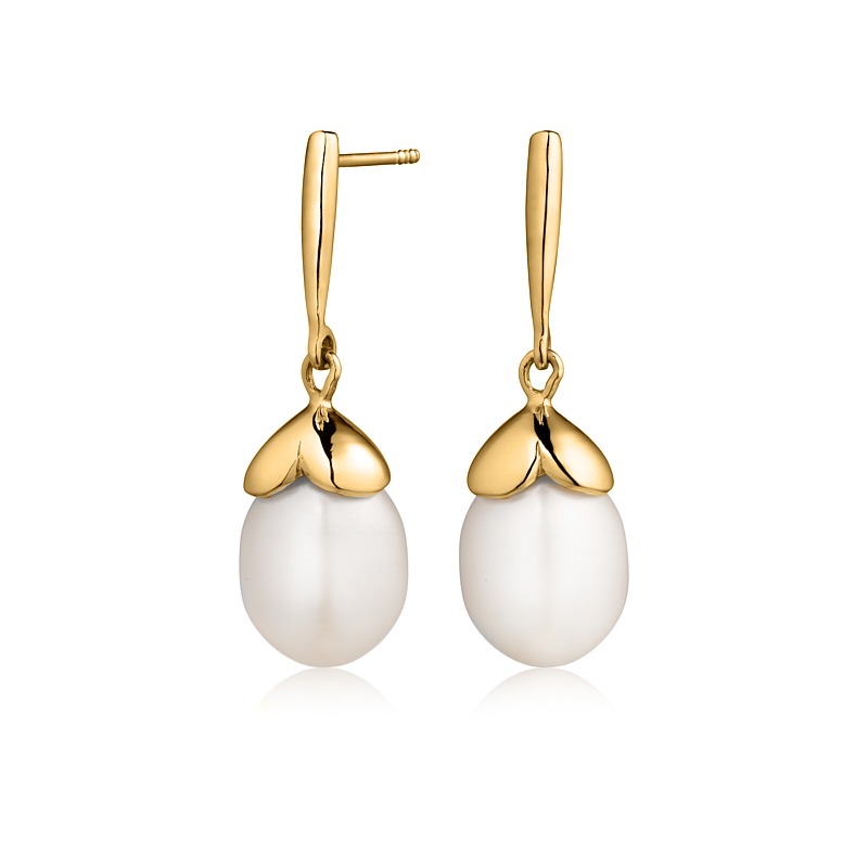 øreringe Guldbelagt Sølv Med Perle