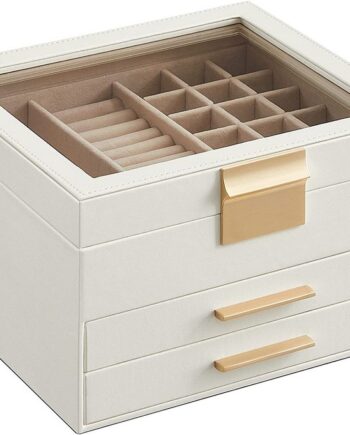 Smykkeskrin Kunstlæder Smykkeskrin Med Skuffer Glaslåg