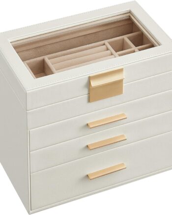 Smykkeskrin Kunstlæder Smykkeskrin Med Skuffer Hvid