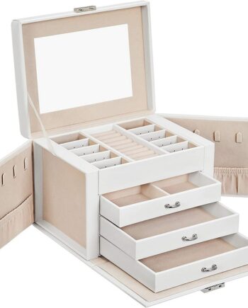 Smykkeskrin Med Mange Rum Skrin Til Smykker Hvid Kunstlæder Smykkeopbevaring Daily Living