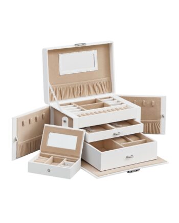 Smykkeskrin Med Spejl Lås Skuffer Rejseetui Hvid