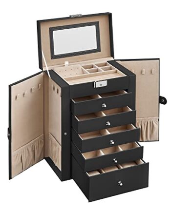 Smykkeskrin Stort Smykkeskrin Med Skuffer Spejl Sort