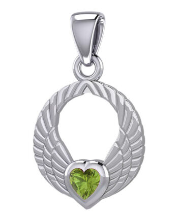 Vedhæng Englevinger Med Peridot Hjerte 23mm Kæde