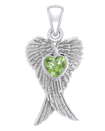 Vedhæng Englevinger Med Peridot Hjerte 26mm Kæde