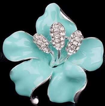 Broche Blomst Lyseblå Smuk Broche Med Emalje Sten