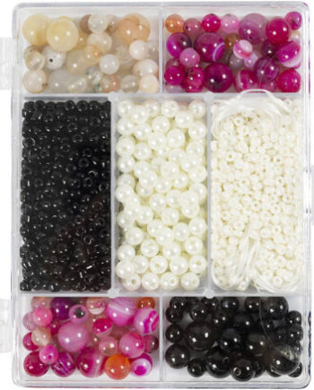Diy Mix Smykker Agater Str Hulstr Beige Sort Pink Hvid Perlemor