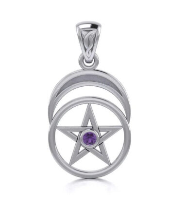 Vedhæng Med Pentagram Ametyst 26mm Kæde