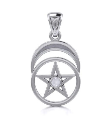 Vedhæng Med Pentagram Månesten 26mm Kæde