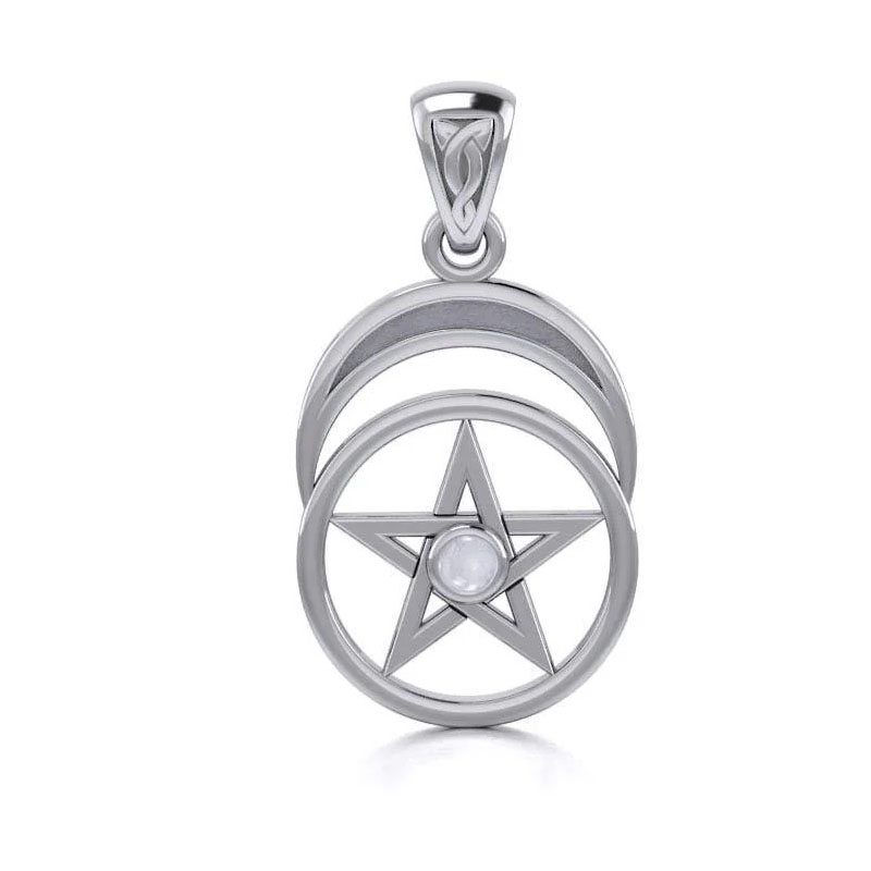 Vedhæng Med Pentagram Månesten 26mm Kæde