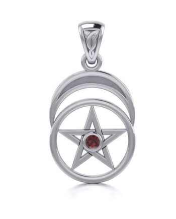 Vedhæng Med Pentagram Rød Granat 26mm Kæde