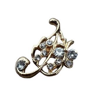 Broche Guld Blad Med Sten