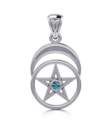 Vedhæng Med Pentagram Blå Topas 26mm Kæde