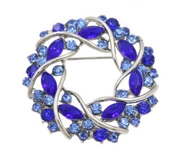 Broche Sølv Cirkel Med Væld Blå Glitrende Sten