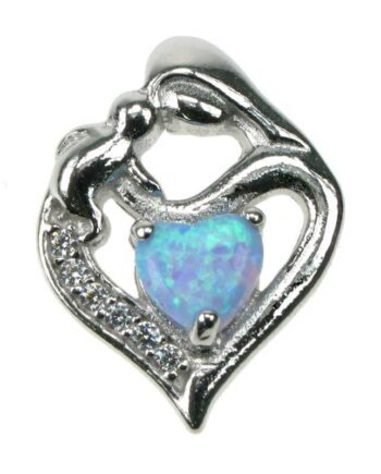Mor   Barn Lys Opal Smykke Vedhæng Med Blå Opal Sten 925 Sterling Sølv Zirkonia   Rhodium Belægning