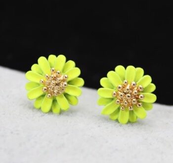 ørestikker Små Blomster Lys Grøn Med Guld Midte