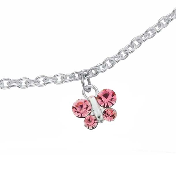 Scrouples Børnearmbånd Sommerfugl Sølv Pink Zirkoner