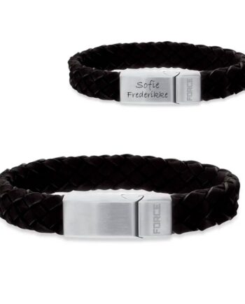 Scrouples Force Læderarmbånd Sort Flettet Stål Rem