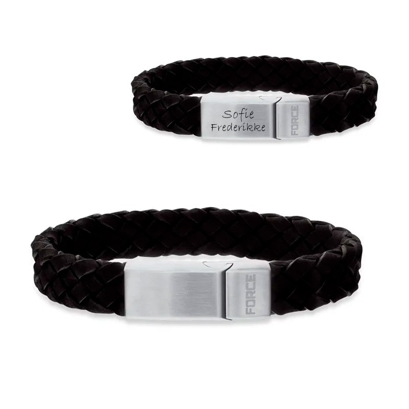 Scrouples Force Læderarmbånd Sort Flettet Stål Rem