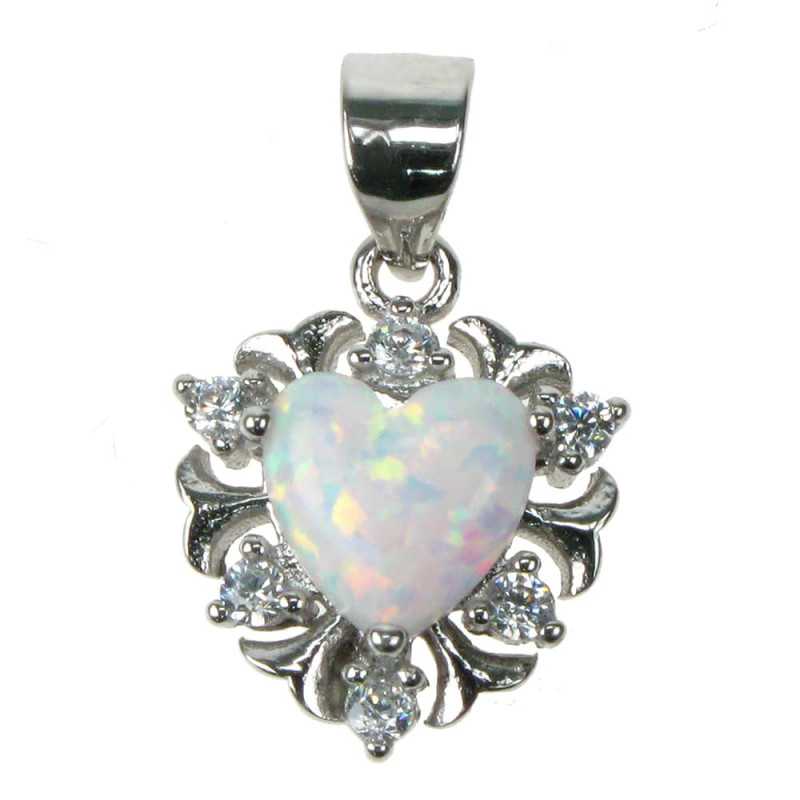 Sne Opal Hjerte Opal Smykke Vedhæng Med Hvid Sne Opal Sten 925 Sterling Sølv Zirkonia Rhodium Belægning