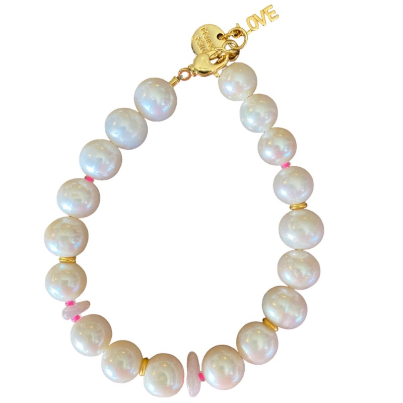 Armbånd Friihof Siig Pearl Guldbelagt Love Vedhæng