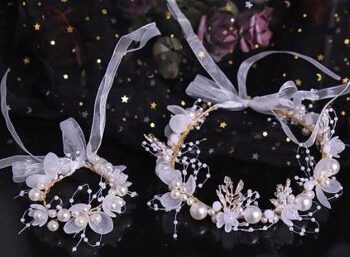 Blomsterkrans Corsage Med Perler Sten Blomster Hvid Guld