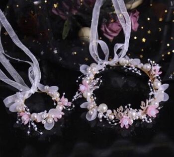 Blomsterkrans Corsage Med Perler Sten Blomster Hvid Lyserød Guld