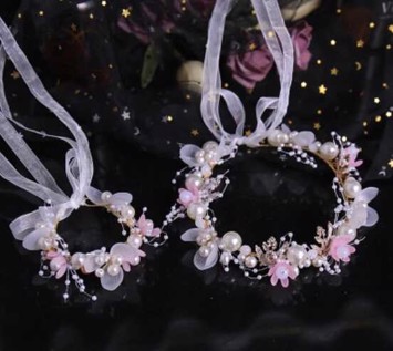 Blomsterkrans Corsage Med Perler Sten Blomster Hvid Lyserød Guld