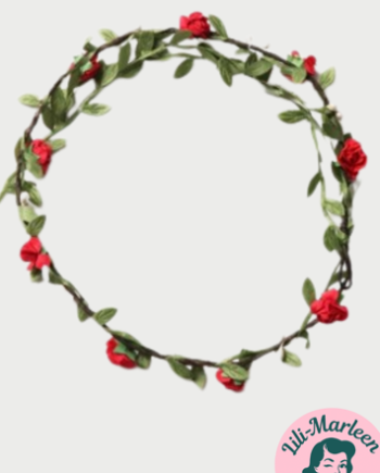 Blomsterkrans Med Små Røde Roser Perler Bladranke
