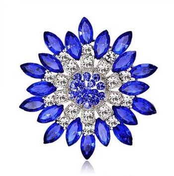 Broche Blå Blomst Med Smukke Sten