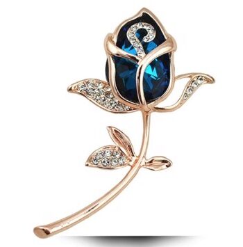 Broche Blå Rose Med Guld Stilk