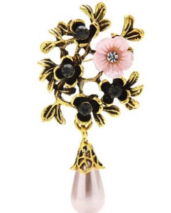 Broche Blomsterflor Med Perledråbe Lyserød