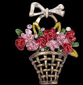 Broche Blomsterkurv Med Røde Lyserøde Roser