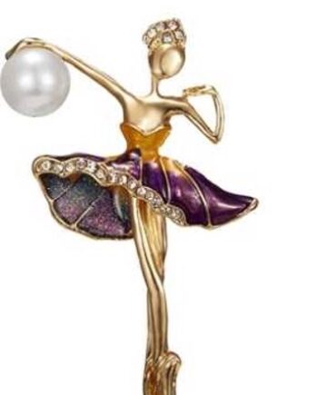 Broche Dansende Ballerina Med Perle Lilla