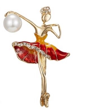 Broche Dansende Ballerina Med Perle Rød