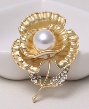 Broche Guld Blomst Med Perle
