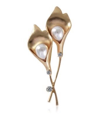 Broche Guldblomst Hvid Perle