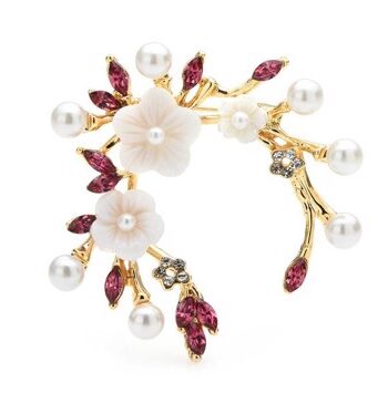 Broche Halv Cirkel Blomster Perler Pink