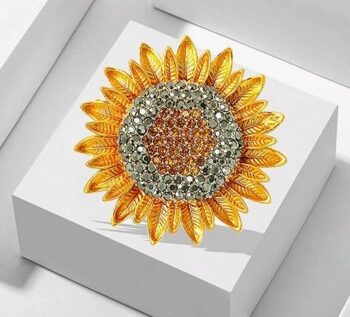 Broche Solsikke Guld Med Glitrende Sten