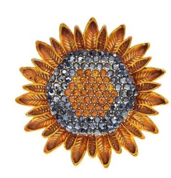 Broche Solsikke Orange Med Glitrende Sten
