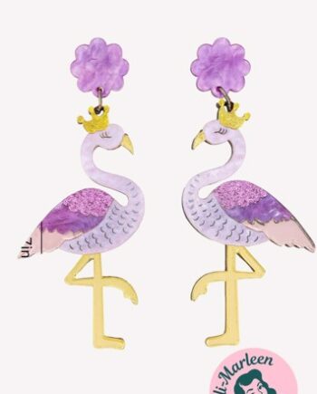 Flamingo Royale Store øreringe Med Lilla Detaljer Krone Attitude