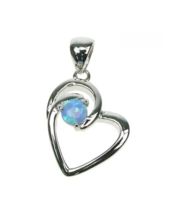 Himmelblå Opal Hjerte Sølv Smykke Halskæde Vedhæng Med Blå Opal Sten 925 Sterling Sølv   Rhodium Belægning