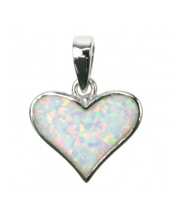 Hjerte Sølv Smykke Halskæde Med Hvid Sne Opal Sten 925 Sterling Sølv   Rhodium Belægning