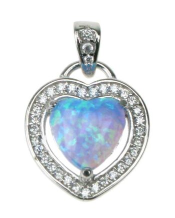 Hjerte Sølv Smykke Halskæde Vedhæng Med Blå Opal Sten 925 Sterling Sølv Zirkonia   Rhodium Belægning