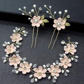 Krystalbånd Med Blomster Sten Perler Gammelrosa Hårnåle