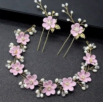 Krystalbånd Med Blomster Sten Perler Støvet Lilla Guld Hårnåle