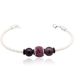 Læderarmbånd Med Charm Led Ametyst Kugler